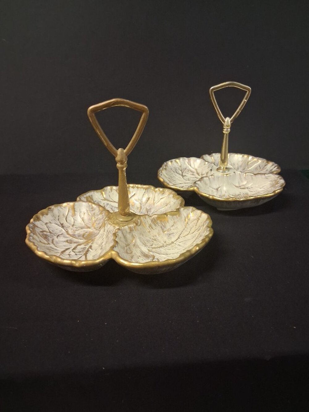 Vintage Haeger Pottery Gold Tweed Leaf Tidbit Trays - Pair MCM